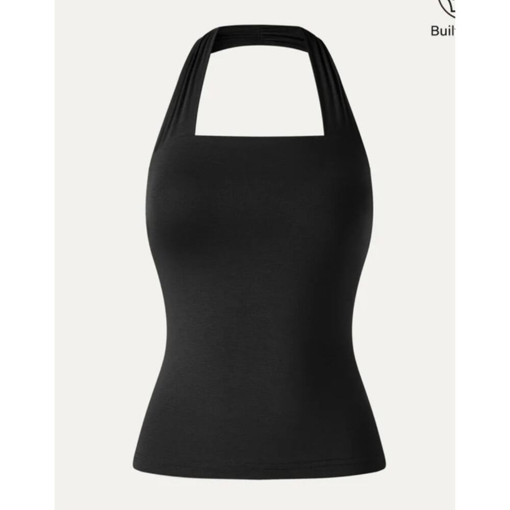 OGL Black Halter Top Size S New Seamless Built In Bra Activewear Workout Tank